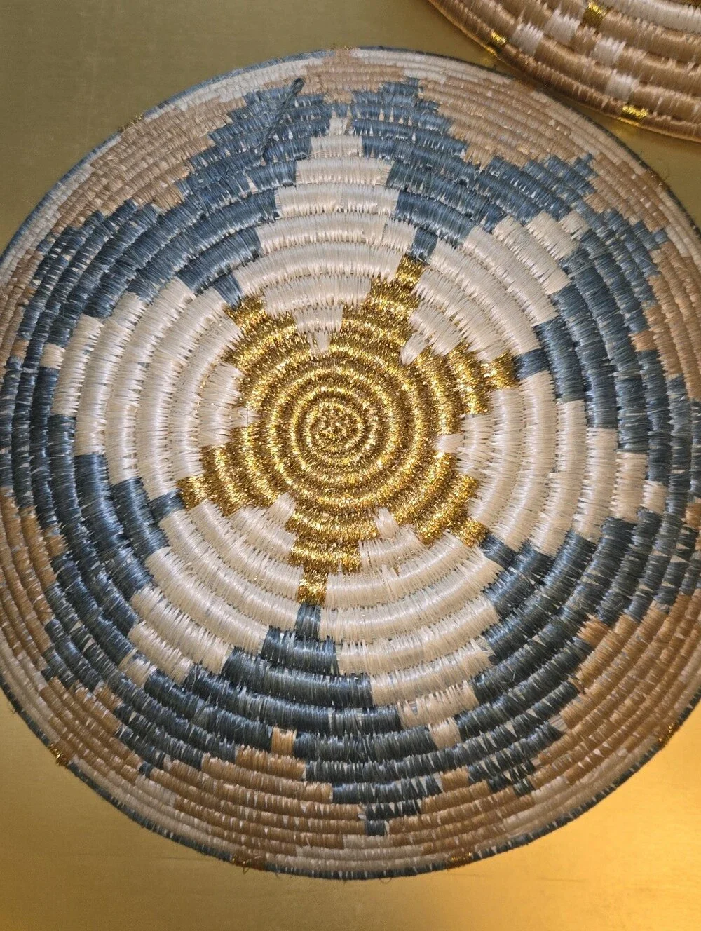 Set of 3 Handcrafted African Woven Wall Decor Baskets Metallic Colorful